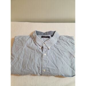 Roundtree & Yorke 100% Cotton Shirt Mens 3XB Blue Striped Short Sleeve Preppy